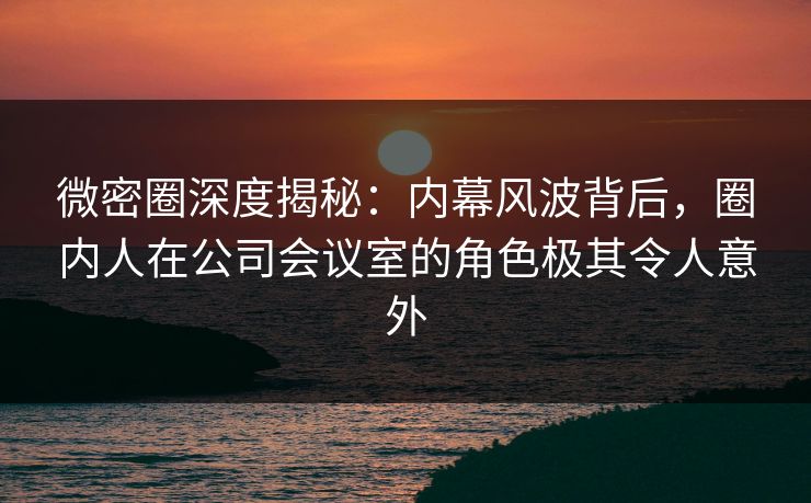 微密圈深度揭秘：内幕风波背后，圈内人在公司会议室的角色极其令人意外