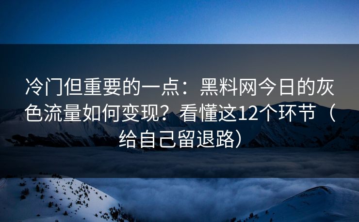 冷门但重要的一点：黑料网今日的灰色流量如何变现？看懂这12个环节（给自己留退路）